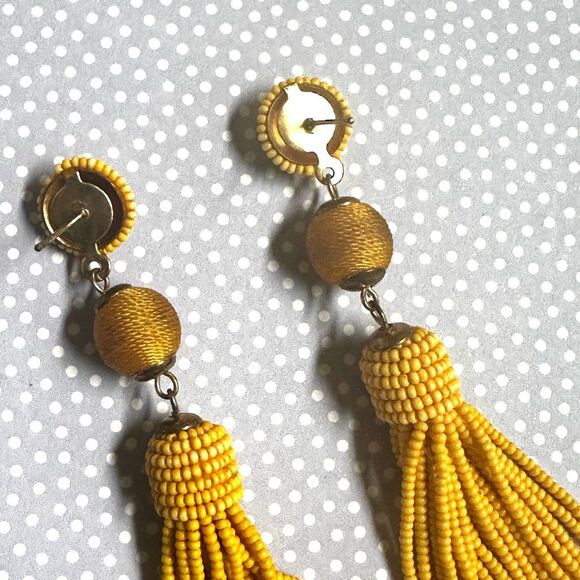 Long yellow beaded tassel earrings - Picture 6 of 7